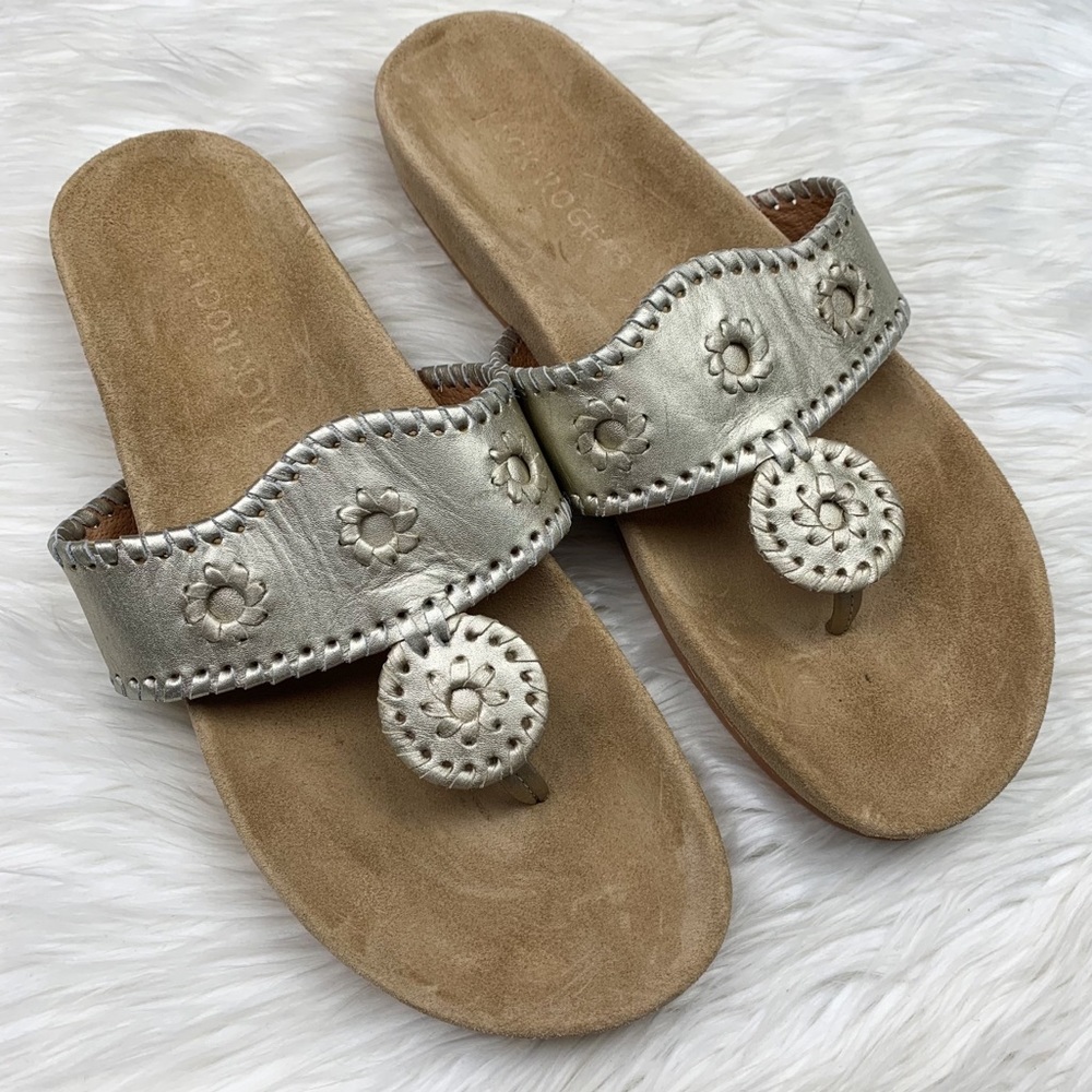 Jack Rogers Comfort Sandal Platinum Leather Gold 10